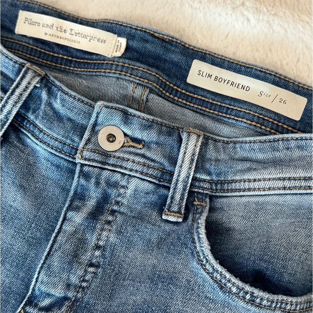 Pilcro and the Letterpress by Anthropologie Slim Boyfriend Distressed Blue Jeans - Picture 8 of 16